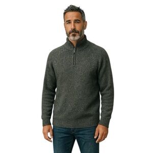 GARNET HILL grey merino wool alpaca quarter zip turtleneck pullover men’s large